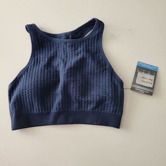 $70 NEW NUX LIGHT COMPRESSION PADS NAVY BLUE YOGA ATHLETIC SPORTS BRA SMALL NWT - Picture 7 of 9